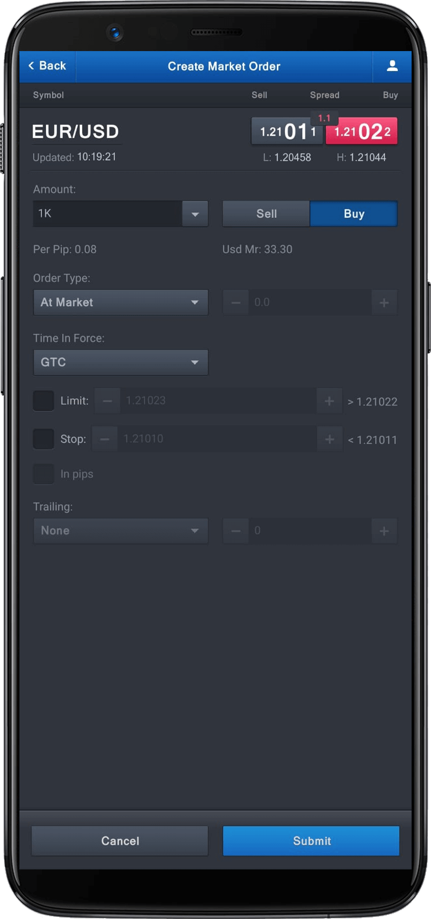 FXCM create market order