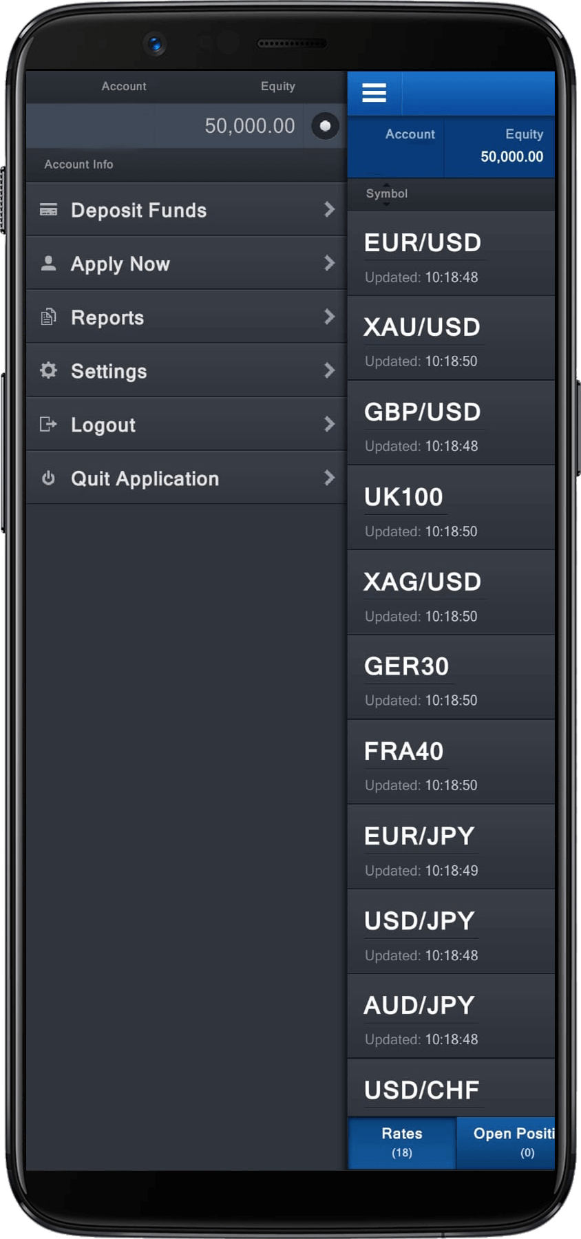 FXCM menu