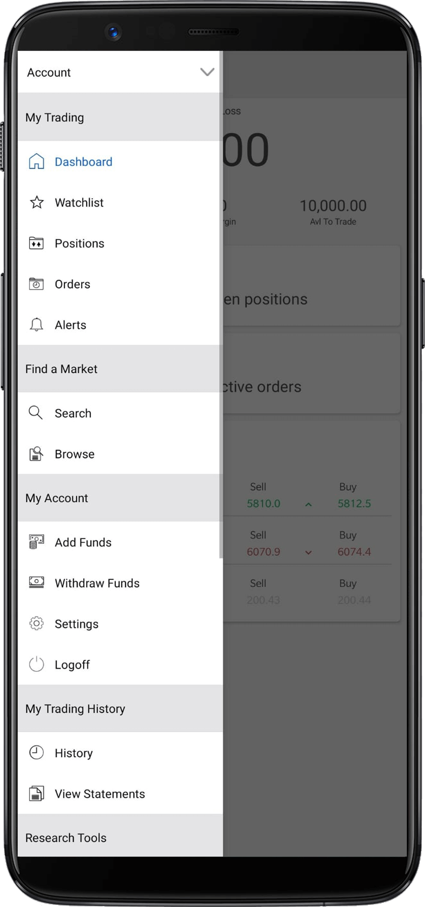 Forex.com menu