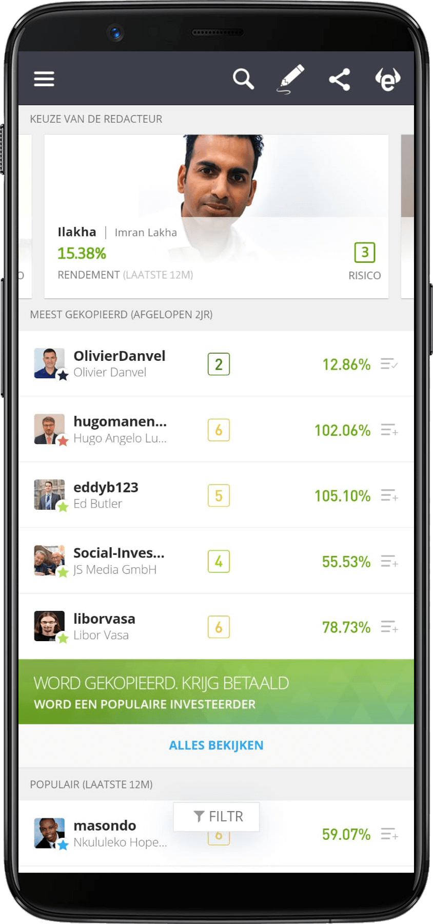 eToro sociale pagina