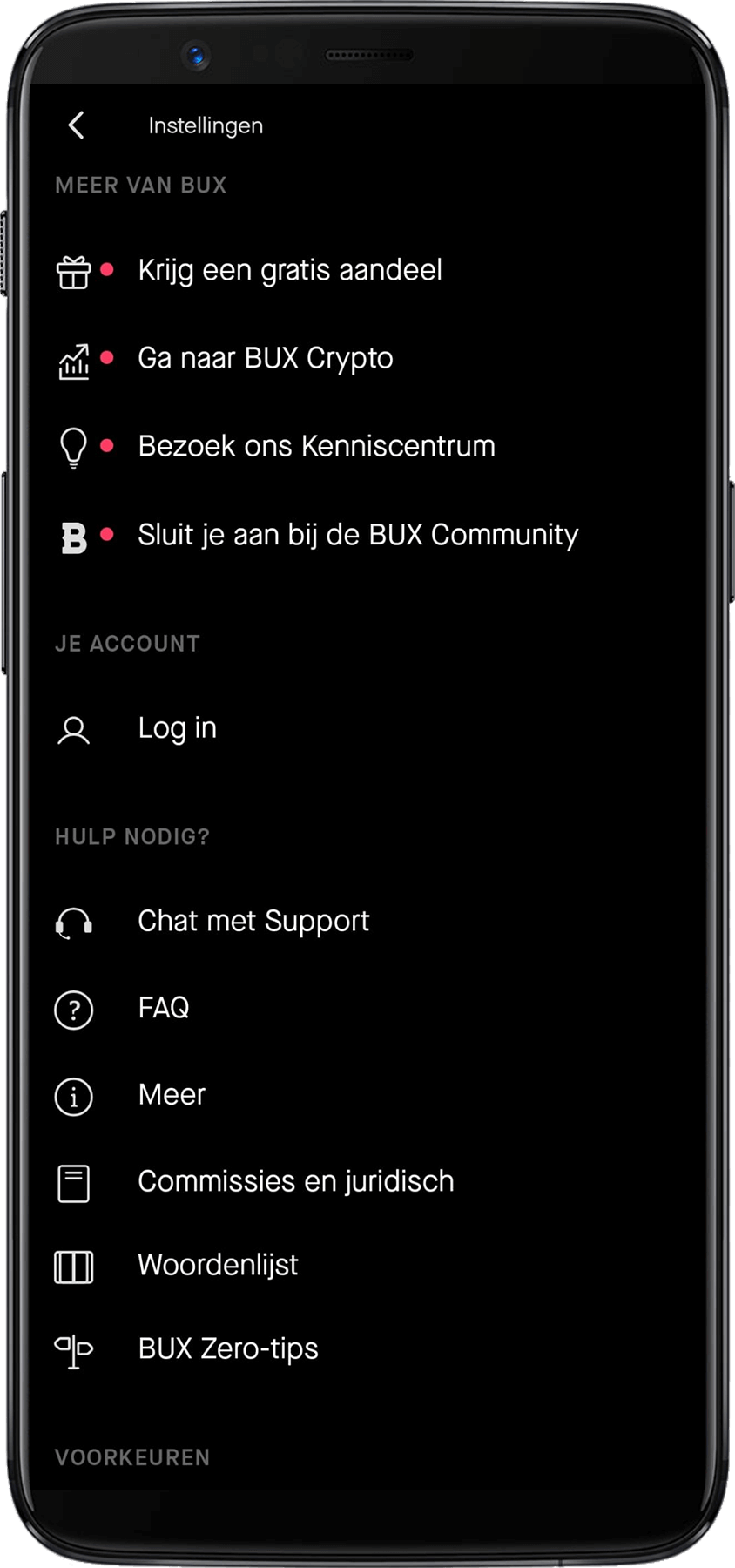 BUX Zero review instellingen
