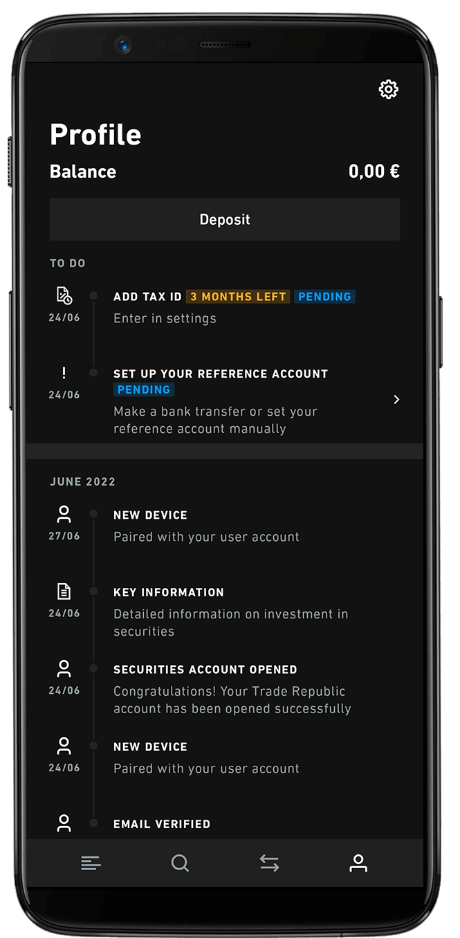 Trade Republic app profile